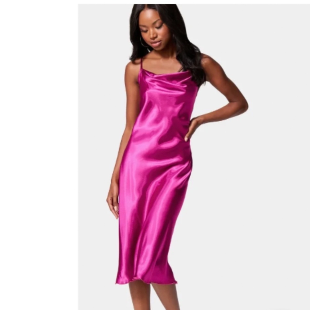SATIN COWL NECK SLIP MIDI DRESS (NWOT)